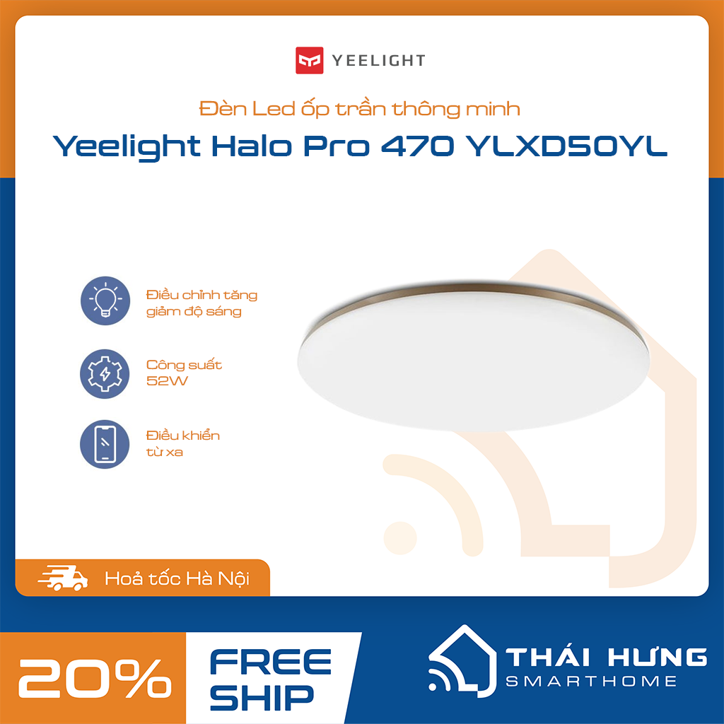 ĐÈN LED ỐP TRẦN THÔNG MINH YEELIGHT HALO 2020, YLXD50YL, 470MM, 52W, RGB, APPLE HOMEKIT - HÀNG CHÍNH HÃNG