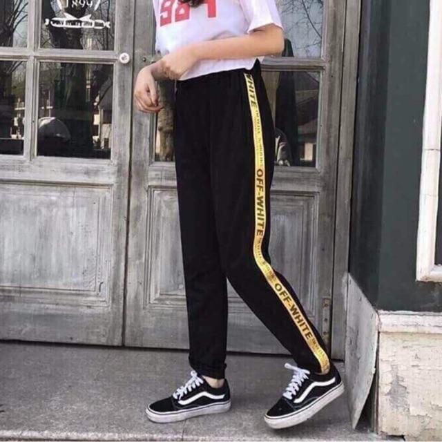 Quần jogger bo gấu viền dây O.F.F, hình thật chụp sàn