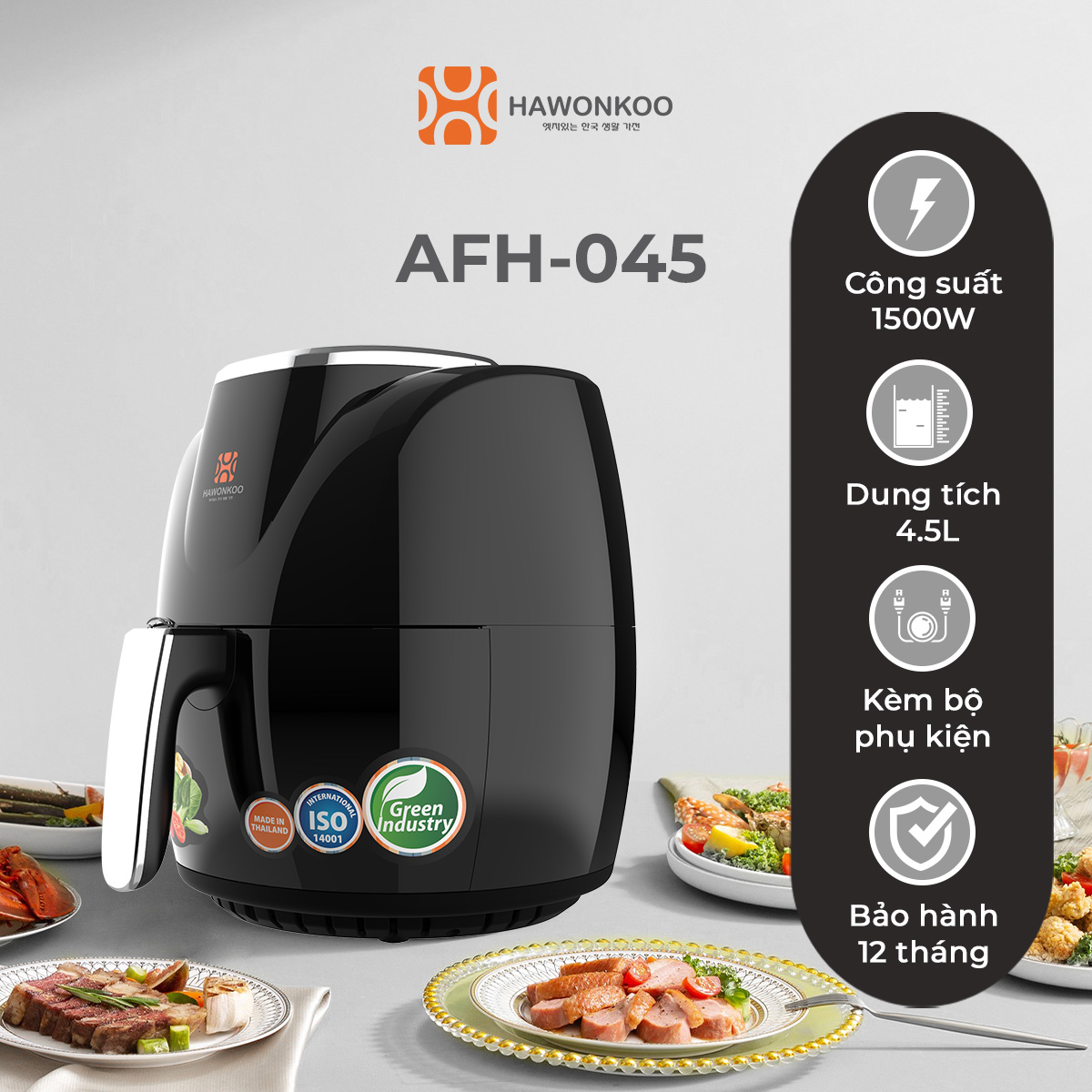 Nồi Chiên Không Dầu Điện Tử HAWONKOO AFH-045 4,5 Lít 1500W Hàng Chính Hãng Bảo Hành 12 Tháng - Thương Hiệu Hàn Quốc