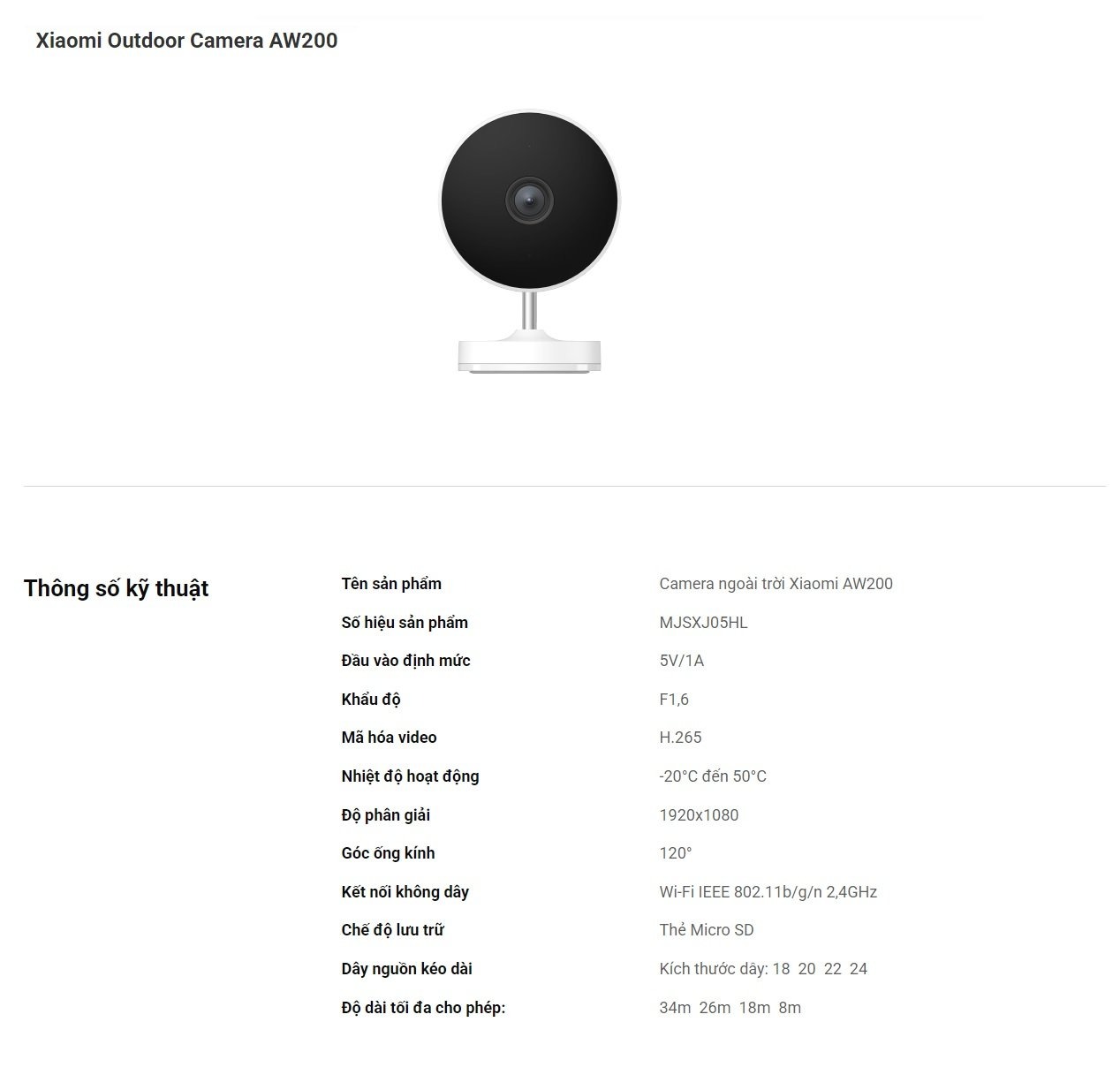 Camera ngoài trời Xiaomi AW200 1080P Bảo hành 24 tháng - Hàng Chính Hãng