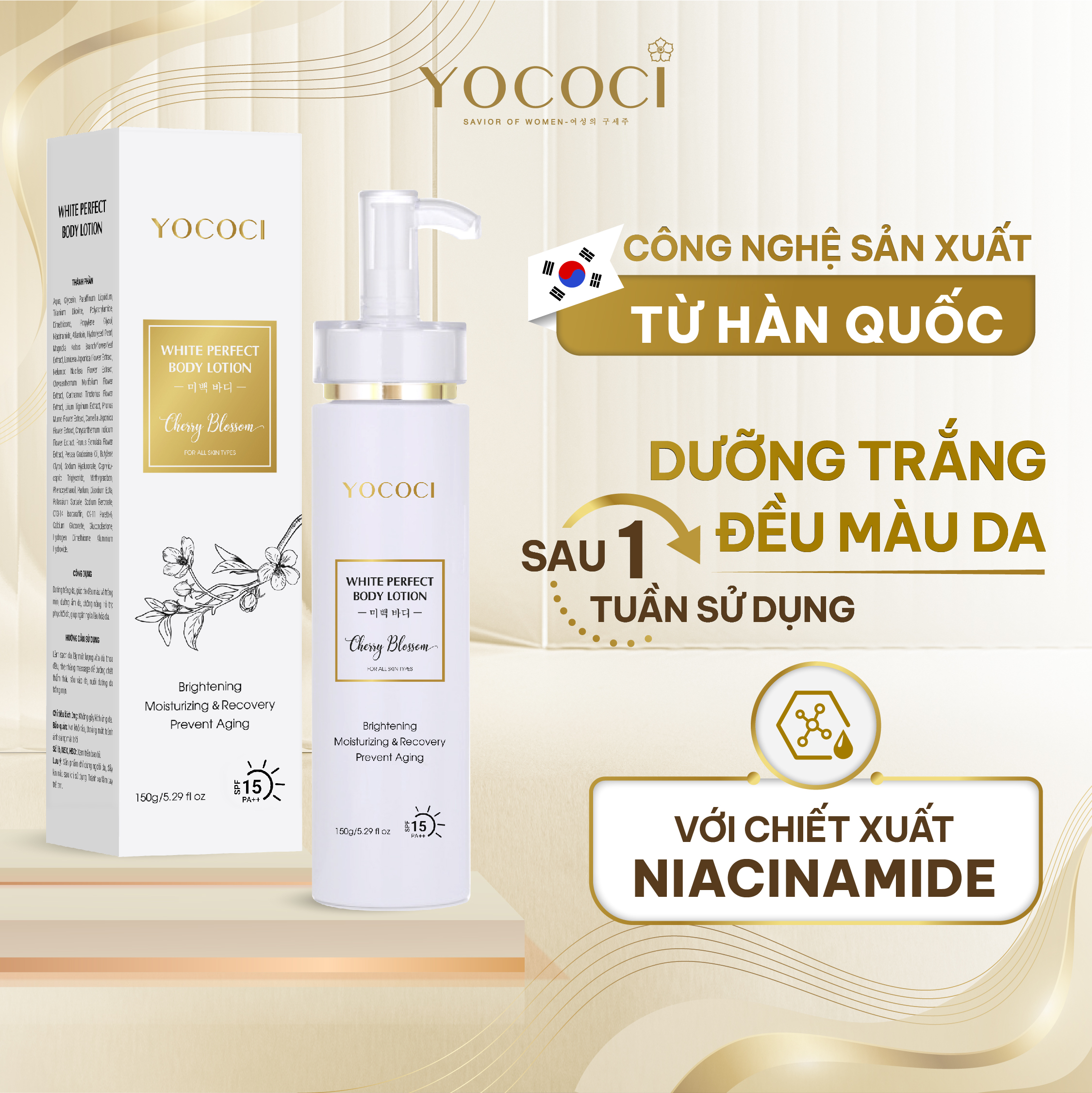 Kem Dưỡng Trắng Da Toàn Thân Yococi Giúp Da Trắng Mịn, Ngăn Ngừa Lão Hoá White Perfect Body Lotion 150G