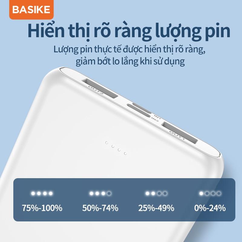 Sạc dự phòng BASIKE PT62 10000mAh có hai đầu ra USB thích hợp cho iPhone và Android-Hàng chính hãng