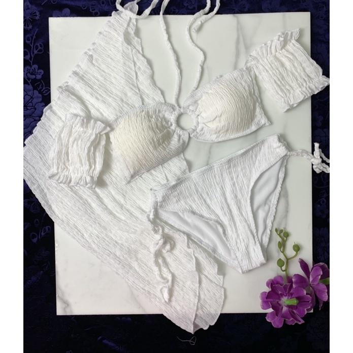 Bikini,đồ bơi set 3 món tay trễ vai phối khoen áo,hàng sẵn nhiều màu,ảnh thật chụp sàn