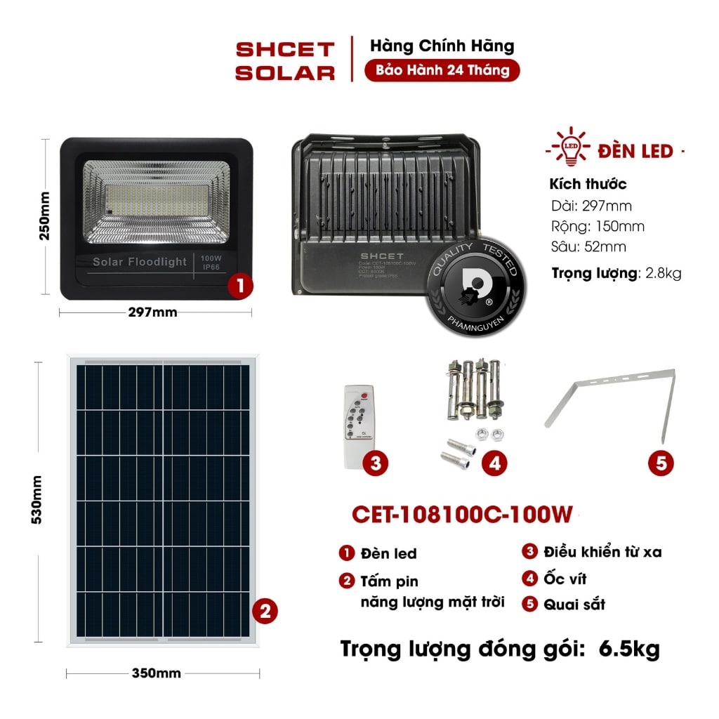 Đèn năng lượng mặt trời 100w, Đèn pha led | SHCET Cet-108100C