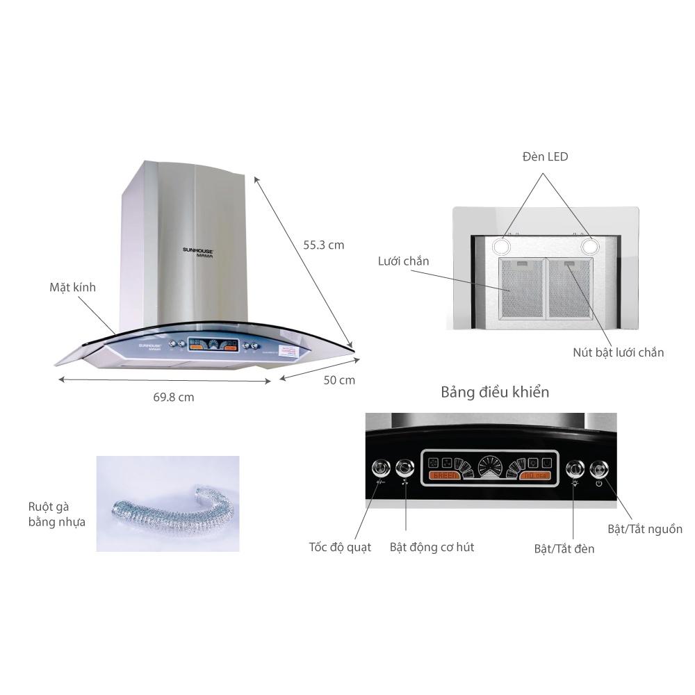 Combo Bếp đôi điện từ hồng ngoại Sunhouse MAMA MMB9100VN + Máy hút mùi kính cong Sunhouse MAMA MM6707-70, Hàng chính hãng - Bảo hành tại nhàS