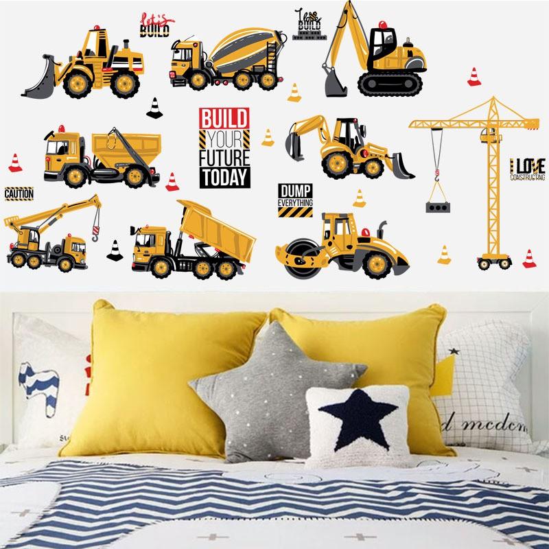 Decal dán tường cho bé hình các loại xe công trường