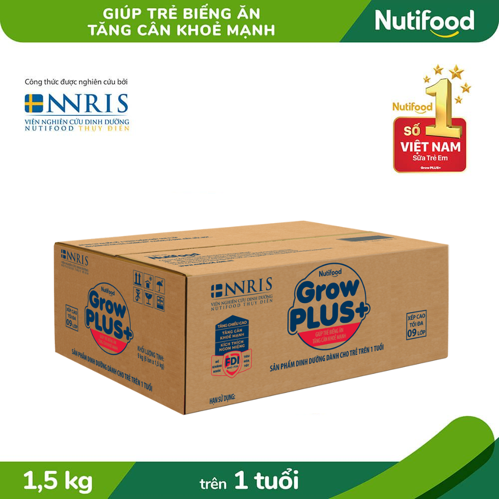 [Combo 3 lon còn 1tr030]Sữa Bột Nutifood GrowPLUS+ Biếng Ăn 1.5kg - Tăng Cân Khỏe Mạnh (Lon 1.5kg)