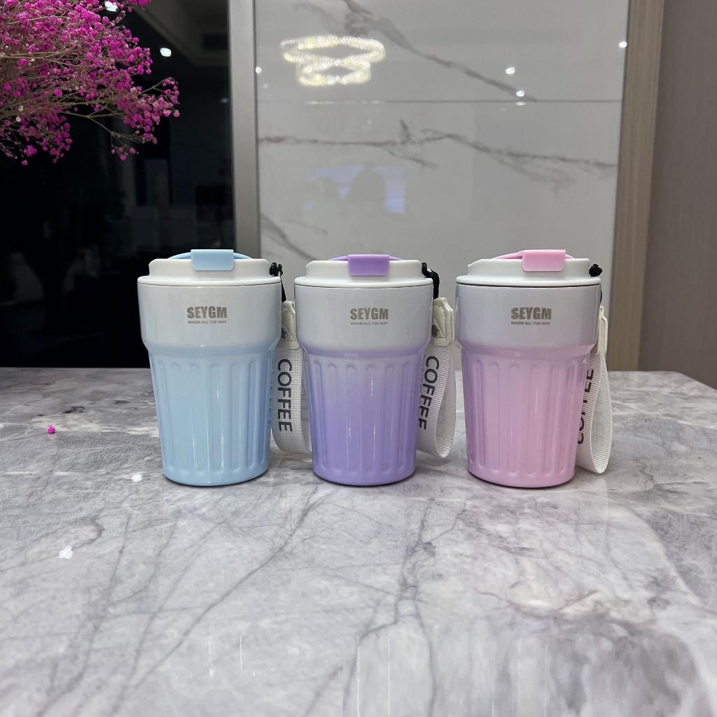 Ly giữ nhiệt thể thao, ly cafe SEYGM màu pastel 400ml