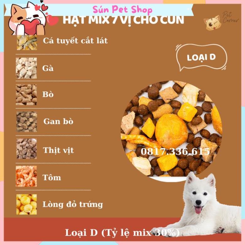 Hạt mix cao cấp cho cún trộn thịt bò, gà, tôm, cá, lòng đỏ trứng, rau củ quả - Thức ăn hạt cho chó kén ăn