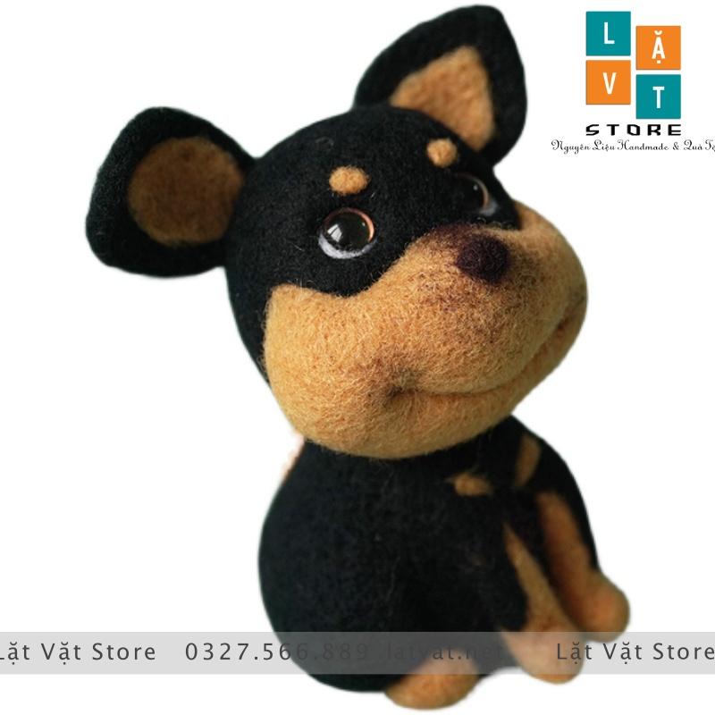 Bộ len chọc chú "Tró" trên ô tô - Needle felting dog - tự làm đồ DIY móc khoá hình chú chó đang ngồi dễ thương