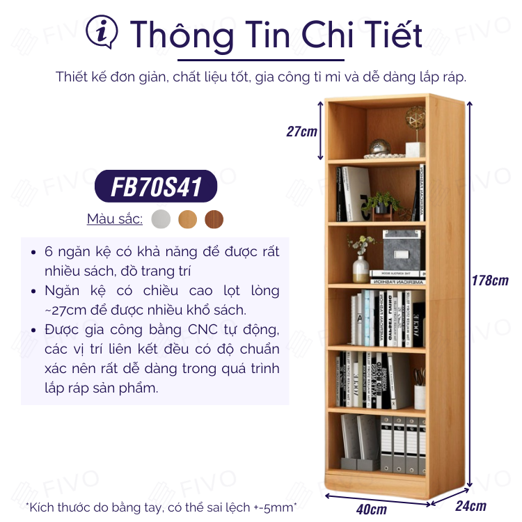 Kệ Sách Đứng Để Sàn Cao Cấp FIVO Mẫu FB70 Lắp Ráp Đơn Giản, Phù Hợp Với Mọi Không Gian