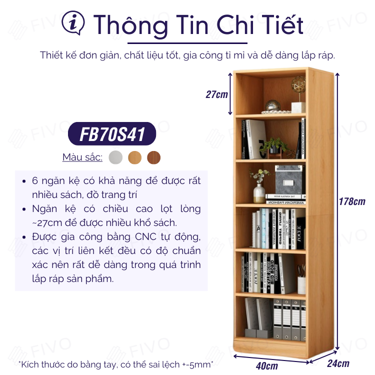 Kệ Để Sách Gỗ Để Sàn Cao Cấp FIVO Mẫu FB70 Nội Thất Lắp Ráp Đơn Giản Gỗ MDF Phủ Melamine Chống Trầy Xước Và Chống Thấm Nước Bề Mặt