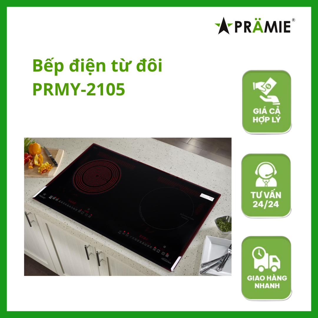 Bếp từ hồng ngoại đôi Pramie PRMY-2105_1 từ, 1 hồng ngoại_Hàng nhập khẩu Malaysia