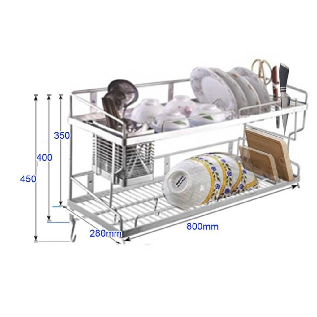 KỆ CHÉN 2 TẦNG INOX 304 CHUẨN KÍCH THƯỚC 80-28-40