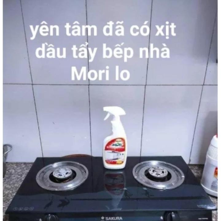TẨY DẦU MỠ BẾP VÀ TẨY DẦU MỠ MÁY HÚT MÙI MORI, TẨY XOONG NỒI HIỆU QUẢ,TẨY DẦU MỠ SIÊU SẠCH, CHAI 620ML