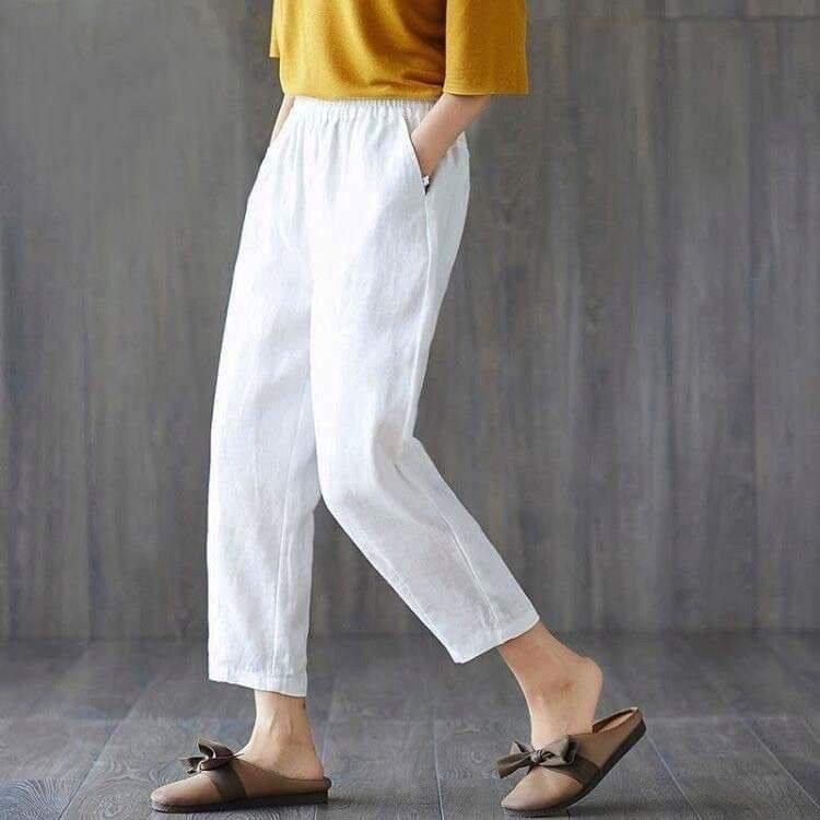 Quần ống đứng lưng thun thời trang, vải đũi mát phù hợp mọi độ tuổi