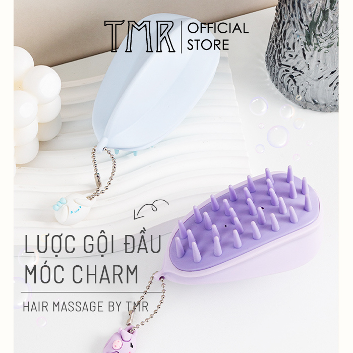 Lược Gội Đầu Massage Móc Charm TMR Kèm Móc Khoá Cute, Silicon gai tròn giảm gàu ngăn rụng tóc