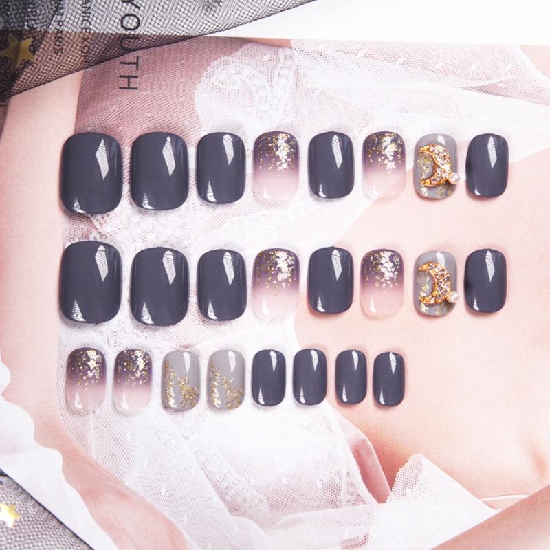 Bộ 24 Móng Tay Giả Ngắn Hình Mặt Trăng Phong Cách Hàn Quốc