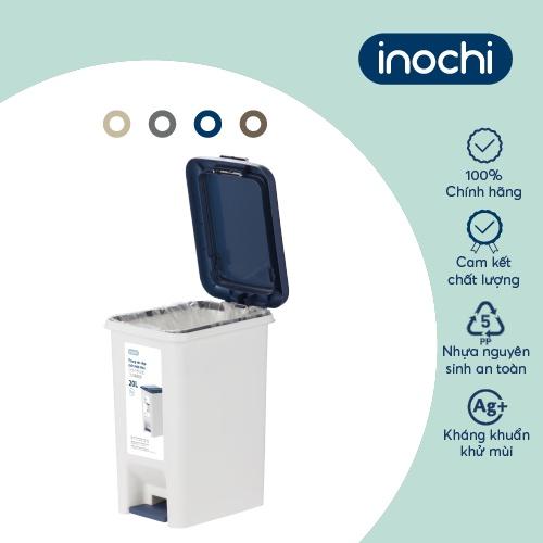 Thùng rác đạp chữ nhật INochi - Hiro 20L Thân Trắng kem + Nắp Ghi/ Xanh/ Nâu/ Be