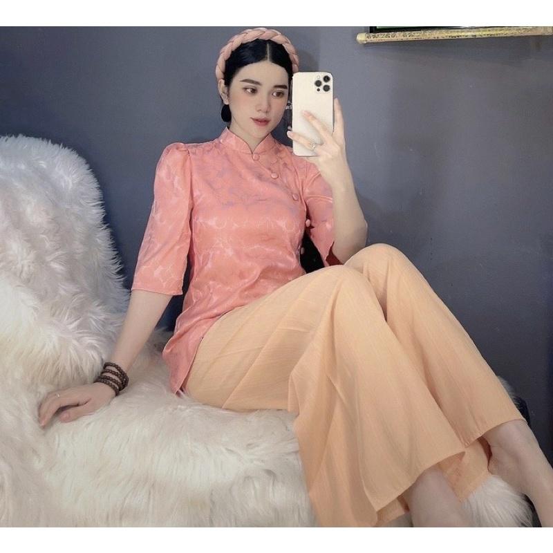 Đồ Lam Đi Chùa # Sẫm Tàu Vải Gấm Lá Cao Cấp