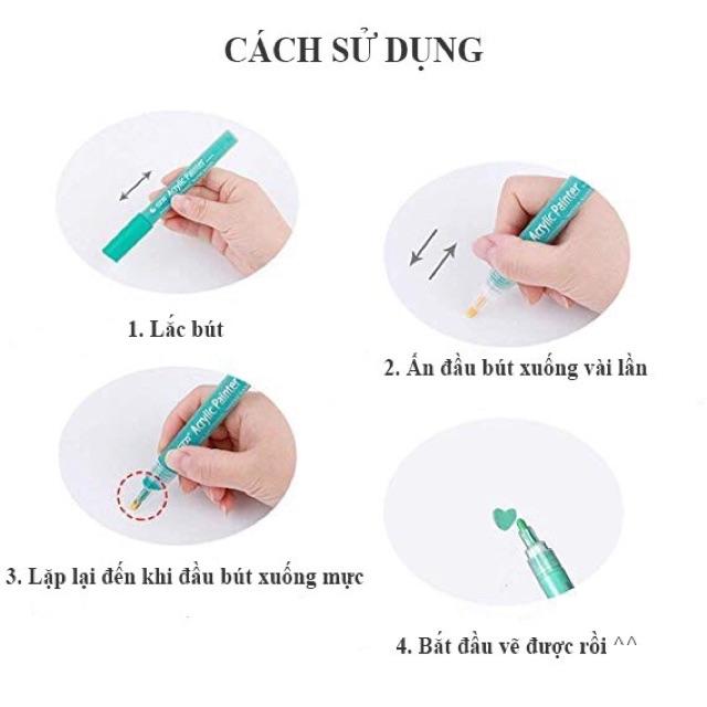 Bút acrylic vẽ trên được mọi chất liệu (vẽ vải, kính, giấy...)