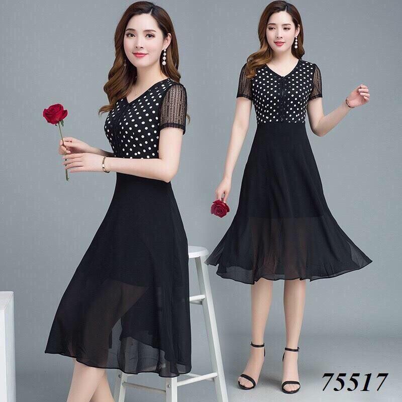 Đầm voan bi phối ren sang chảnh quý phái cho chị em / Có size XXL