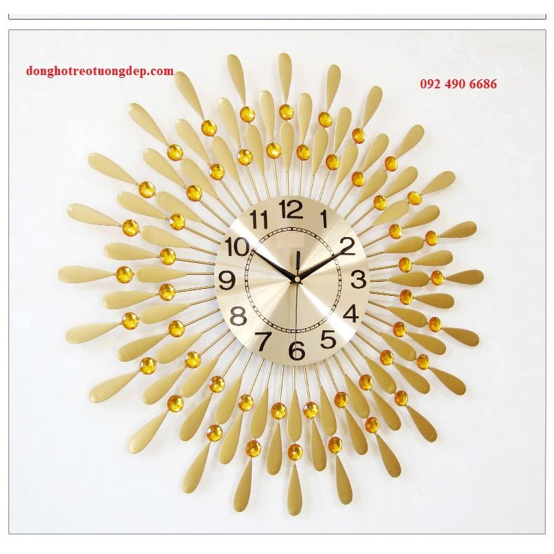 Đồng hồ treo tường trang trí giọt sương và chiếc lá máu vàng 70cm