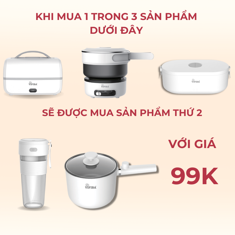 Hộp Cơm Cắm Điện Văn Phòng 2in1 Hàng Chính Hãng VIFIBA, Chức Năng Tự Nấu Chín, Giữ Nhiệt, Hâm Nóng, Có Tay Cầm Dễ Mang Đi