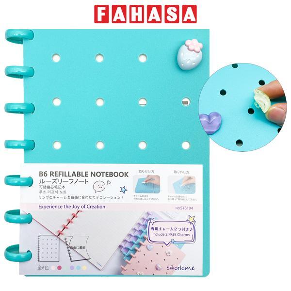 Sổ Tay Trang Trí B6 - 160 Trang Kèm Charm - Giấy Tách Rời - Sworld ST6194-BU - Blue