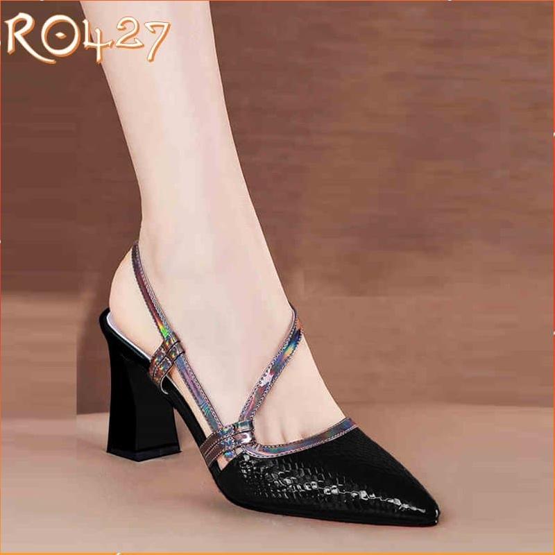 Giày cao gót nữ đẹp đế vuông 7 phân hàng hiệu rosata màu đen thời trang ro427