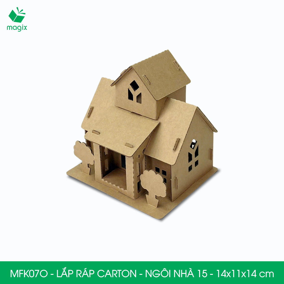 MFK07O -14x11x14 cm - Mô hình ngôi nhà lắp ráp từ bìa carton cao cấp, nhà giấy carton mini sáng tạo