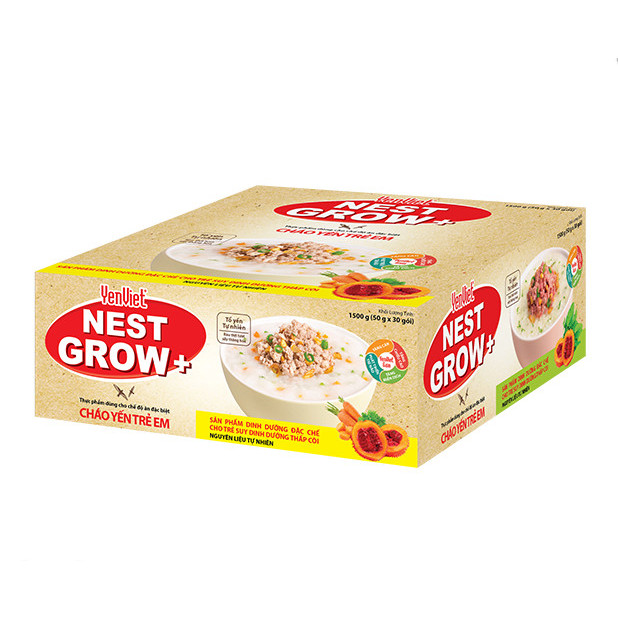 Cháo yến trẻ em YenViet Nest Grow vị Thịt bằm rau củ - Thùng 30 gói x 50 gram