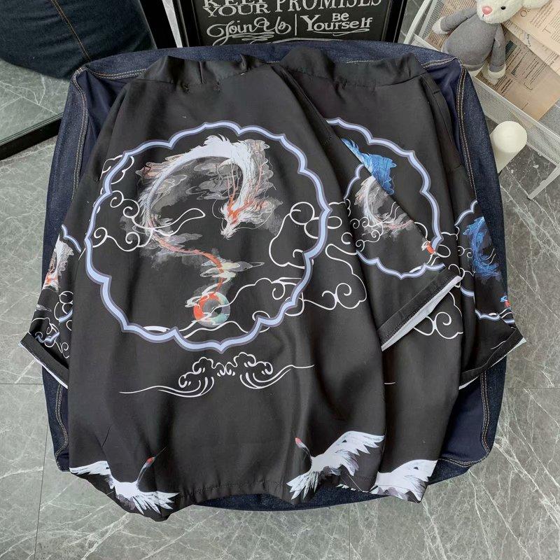 Áo Sơ Mi Tay Ngắn Dáng Rộng In Họa Tiết Rồng Thời Trang Dành Cho Nam