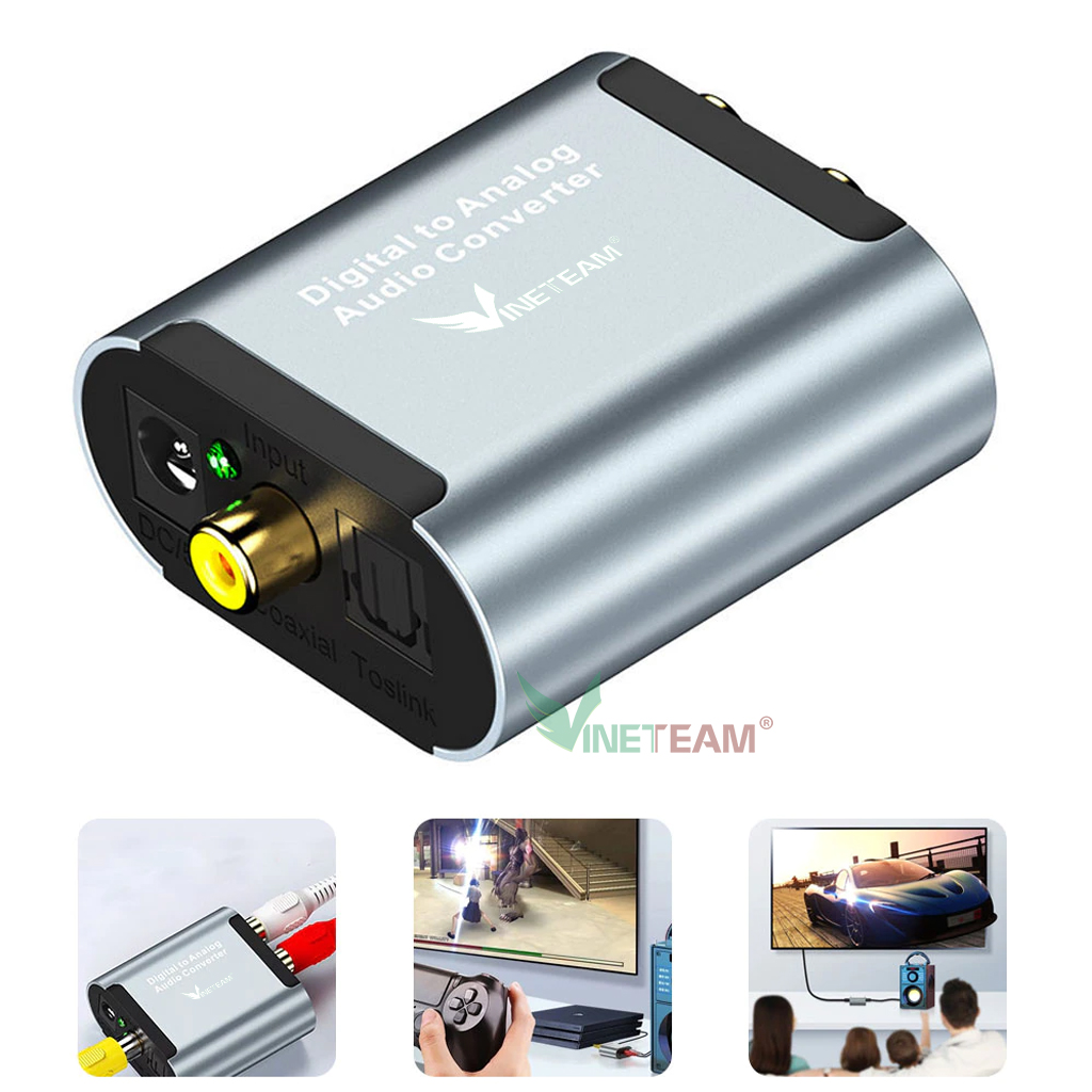 Vinetteam Bộ Chuyển Đổi Âm Thanh Quang Học Optical Ra AV RCA Có Jack 3.5mm Chuyển Tín Hiệu Digital Sang Analog - Hàng Chính Hãng