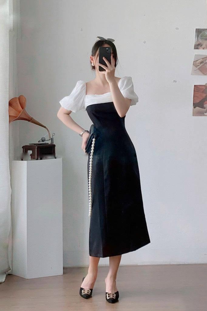 ĐẦM BODY CỔ VUÔNG TAY BÍ PHỐI TƠ 12405