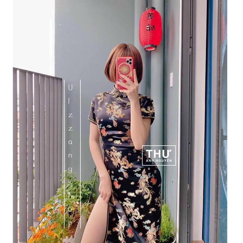 Đầm body sườn xám hoạ tiết xịn xò y hình