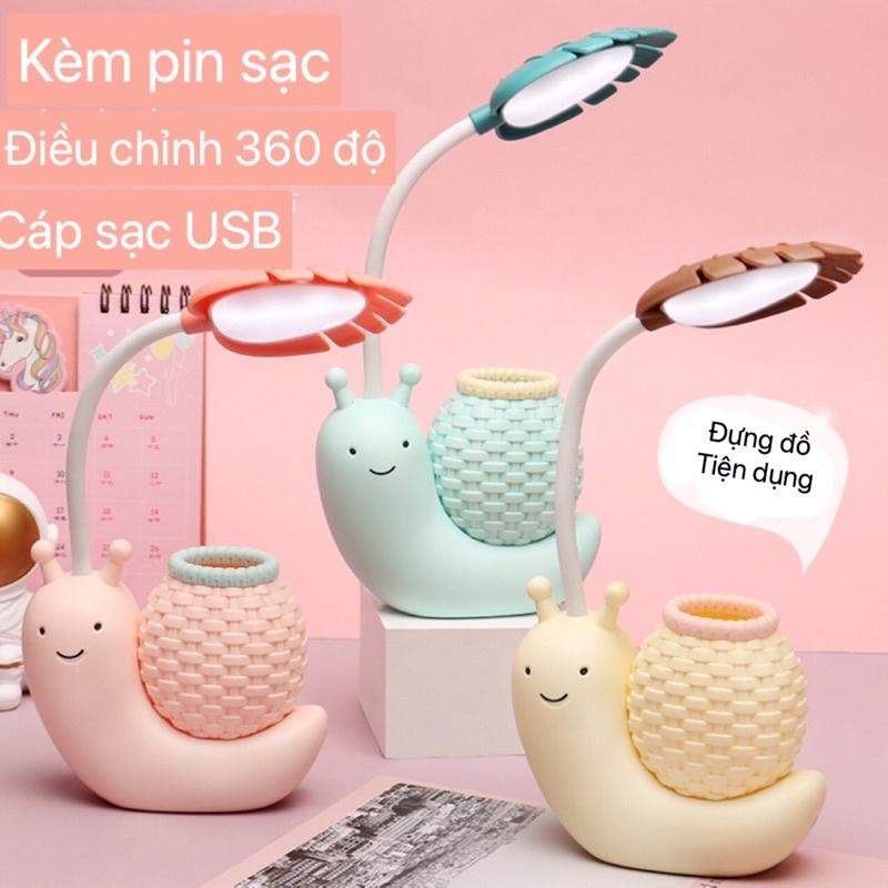 Đèn bàn - Đèn ngủ led trang trí dễ thương hình Ốc Sên có lưng đựng bút cổng sạc USB tiện lợi nhỏ gọn mẫu mới nhất