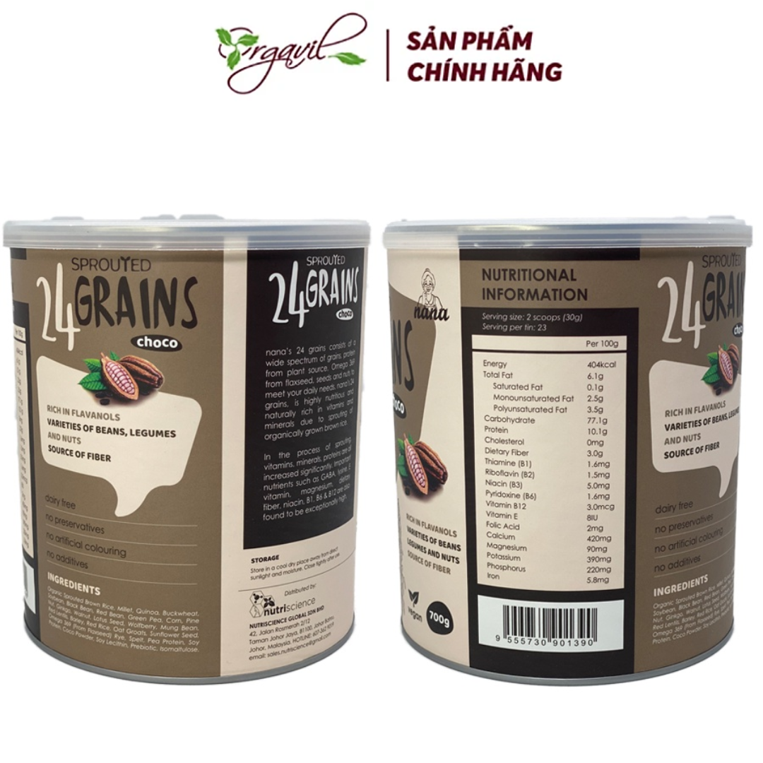 Sữa Hạt Thực Vật Hữu Cơ 24Grains Vị Cacao Hộp 700g, Sữa Hữu Cơ Bổ Sung Dinh Dưỡng &amp; Tốt Cho Tim Mạch Date Mới - miwako