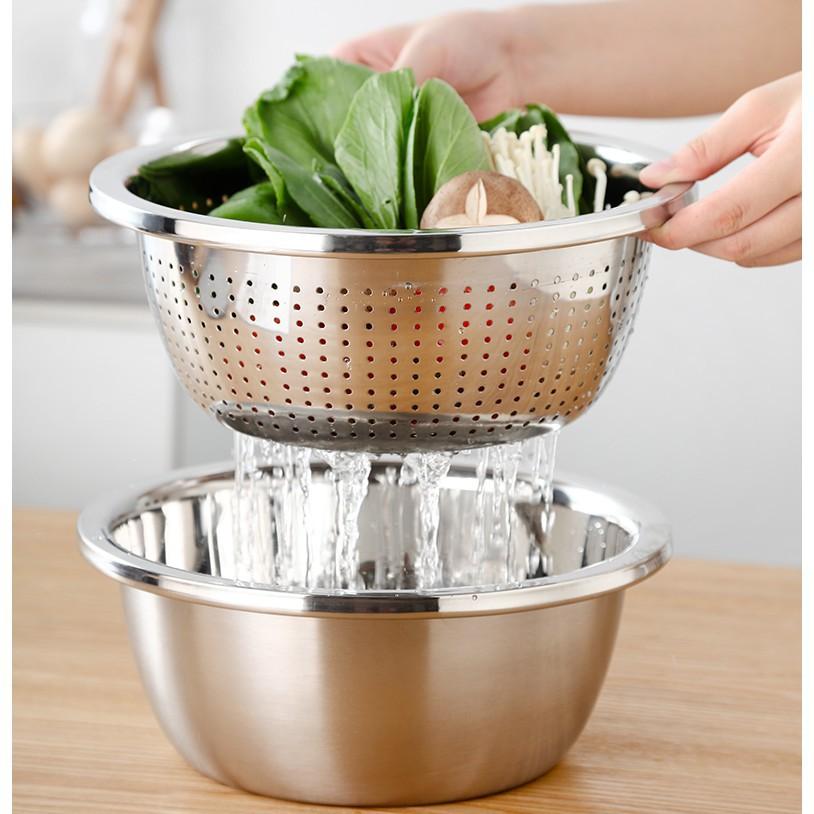 Bộ Rổ Nạo Inox Nạo Rau Củ Đa Năng 3 Chi Tiết