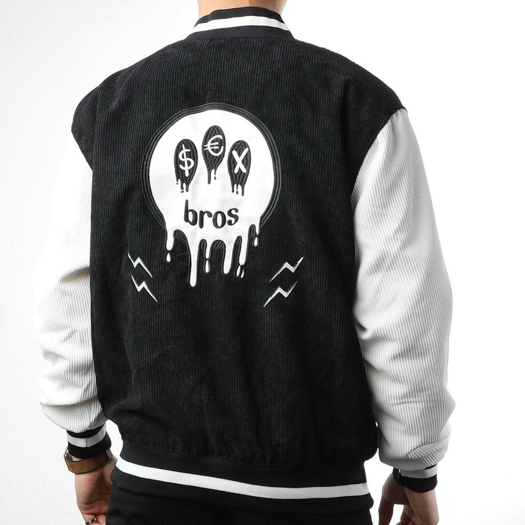 Áo Khoác Bomber Jacket Nhung Gân Tăm Thêu SUPER BROS Varsity Basic Form Rộng Nam Nữ Unisex Ulzzang