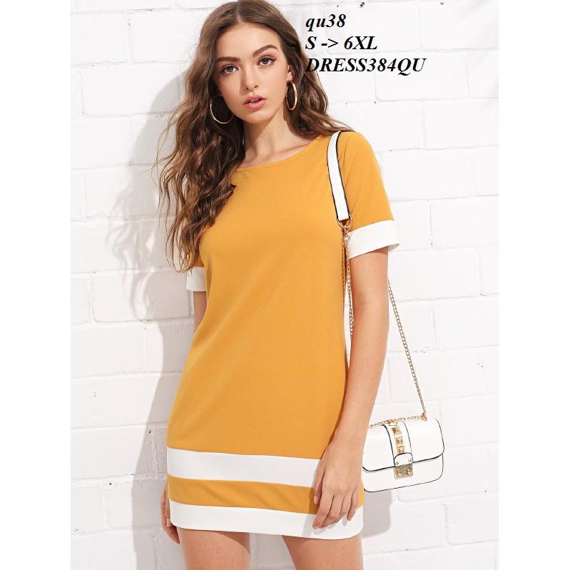DRESS302 ĐẦM THUN SUÔNG PHỐI MÀU