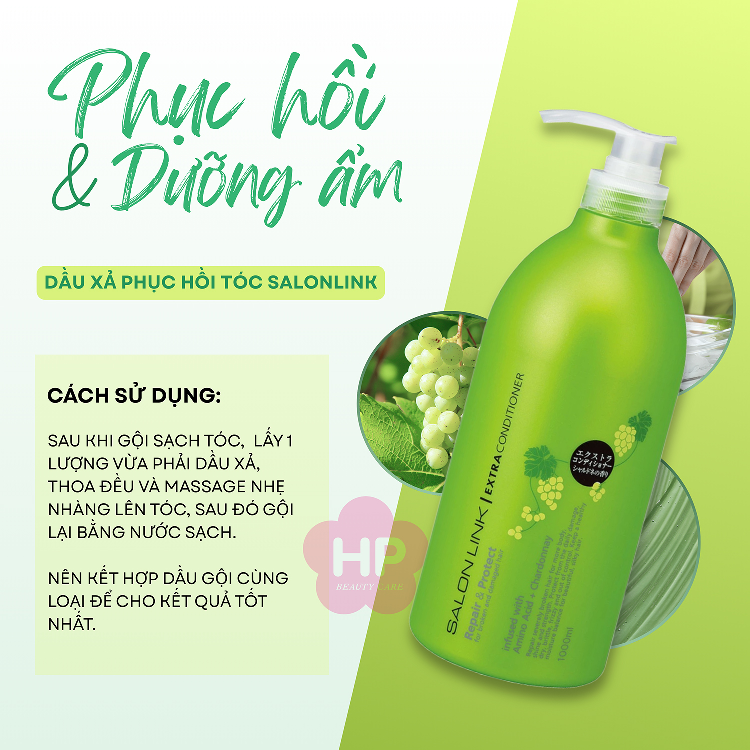 Dầu Xả Tóc Phục Hồi Hư Tổn Salon Link Chiết Xuất Nho Chardonnay Salon Link Extra Conditioner Chardonnay 1000mL