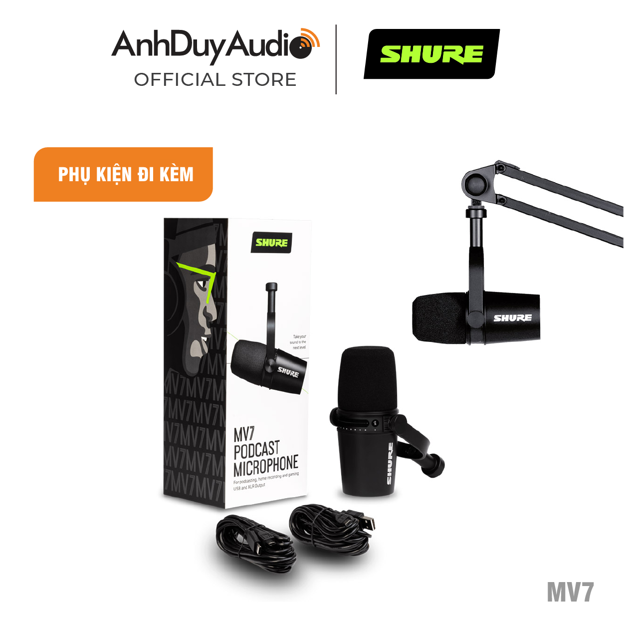 Micro USB Shure MV7 - Micro Podcast Livestream - Hàng Chính Hãng