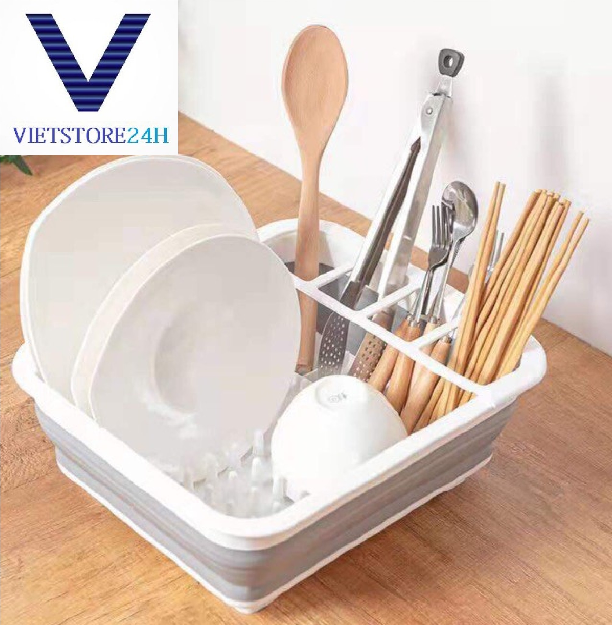 Giá úp chén kiêm rổ gấp gọn thông minh VT