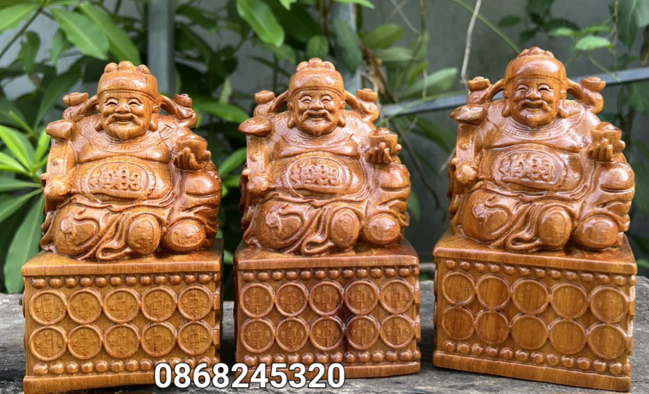 Tượng thần tài bằng gỗ bách xanh thơm nức kt cao 16×10×7cm