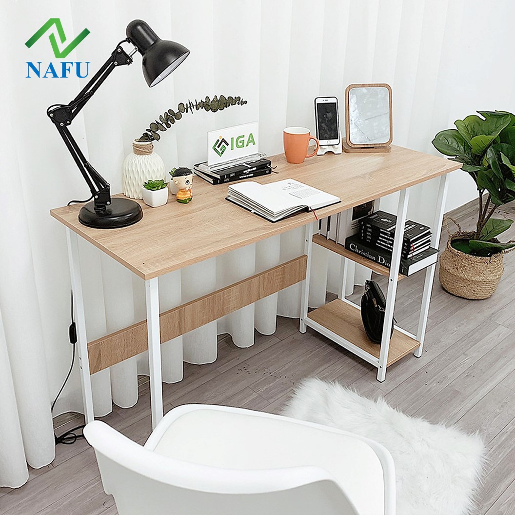 Bàn Học, Bàn Làm Việc Crop Hiện Đại, Có Ngăn Để Máy Tính, Sách – Khung Trắng Sơn Tĩnh Điện GM10