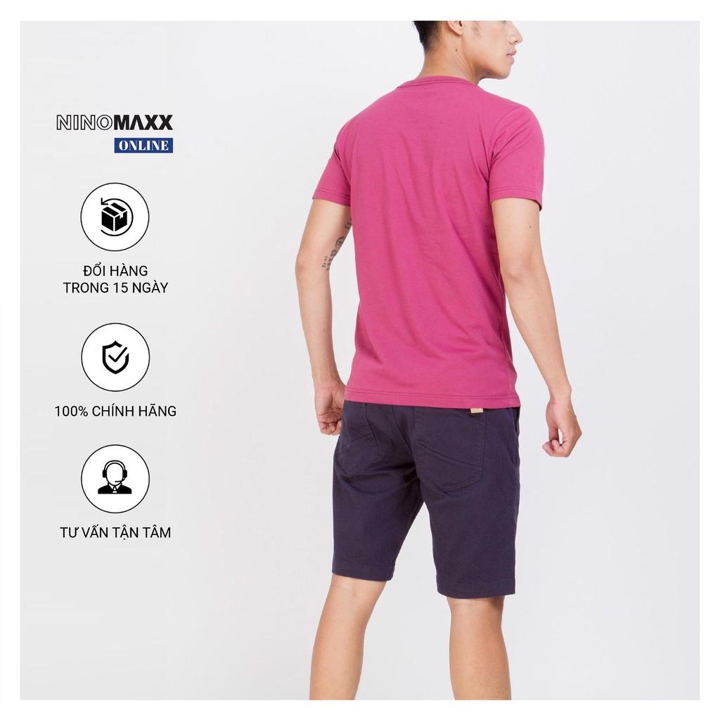 Áo Thun Nam cổ tròn trơn Ninomaxx ngắn tay màu đỏ nhạt chất liệu cotton pha polyester mã 1801027
