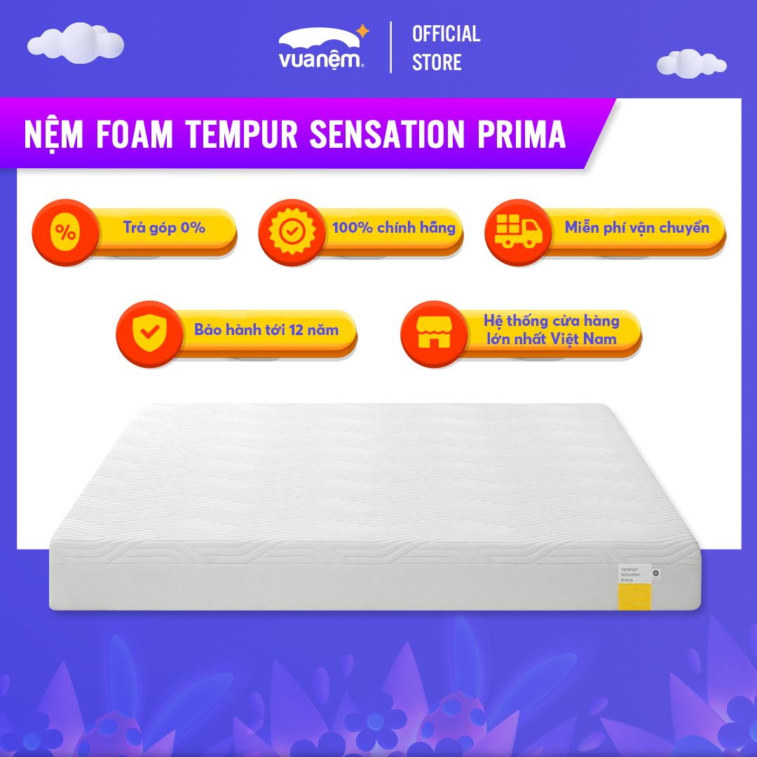 Nệm Foam cao cấp Tempur Sensation Prima, đàn hồi cao, nâng đỡ cơ thể toàn diện