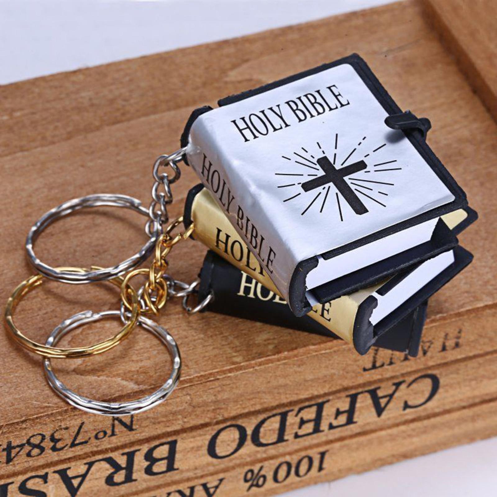 Vintage Miniature Religious Decor Pendant Christian Bible Book Keychain Bookbag Purse Pendant Charm Car Key Holder