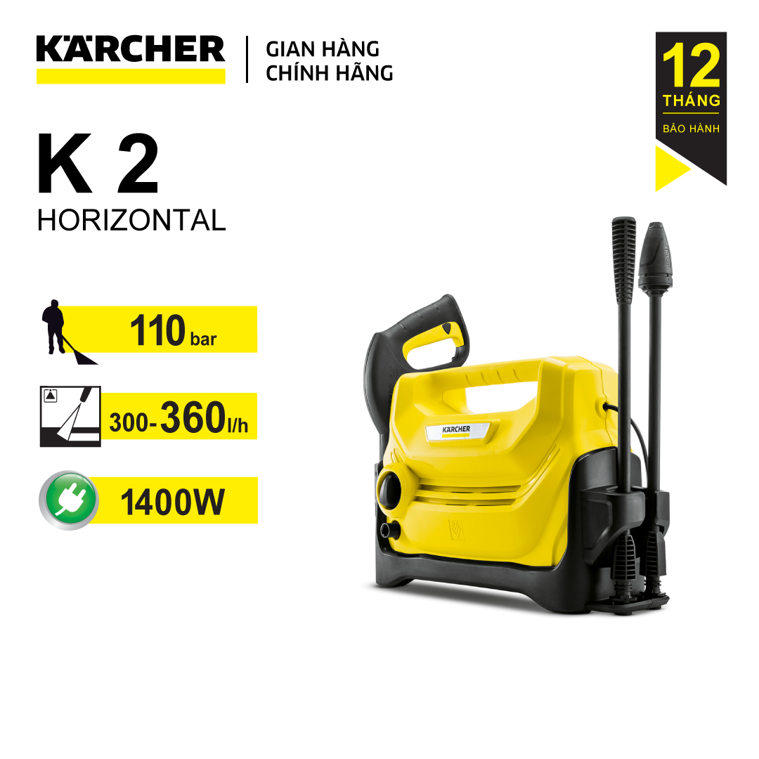 Combo Máy phun rửa áp lực cao Karcher Máy K 2 Horizontal và bộ đầu chà bình xịt